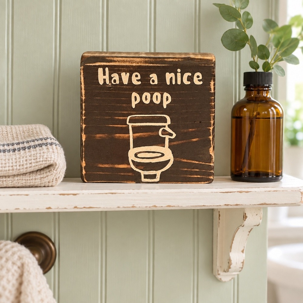 Basket Case Designs Have a Nice Poop Wood Block Sign Rustic Bathroom Decor 4x4